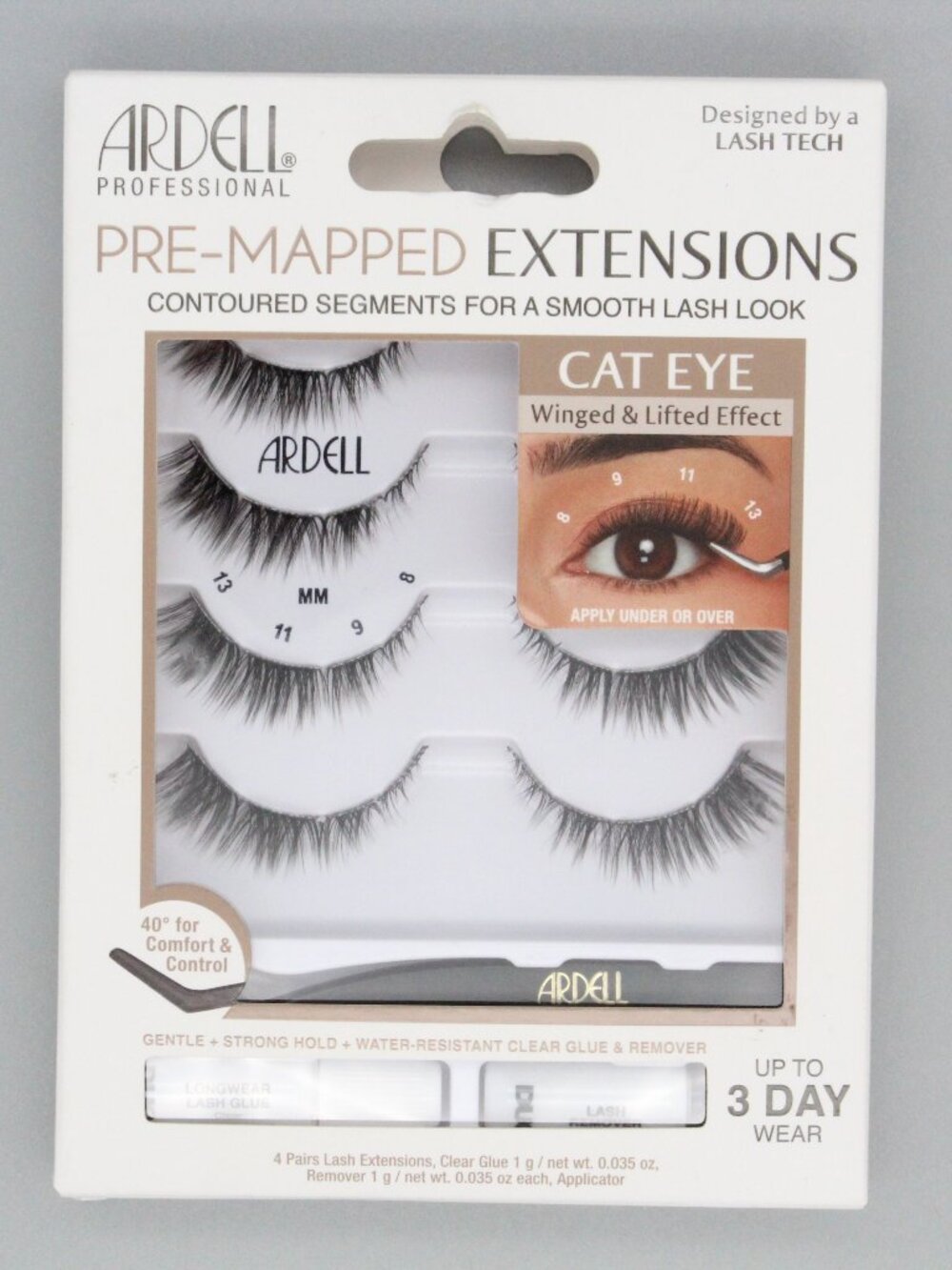 Ardell Pre-Mapped Extensions Cat Eye Lash Kit 4 Pairs Glue Remover Winged NEW